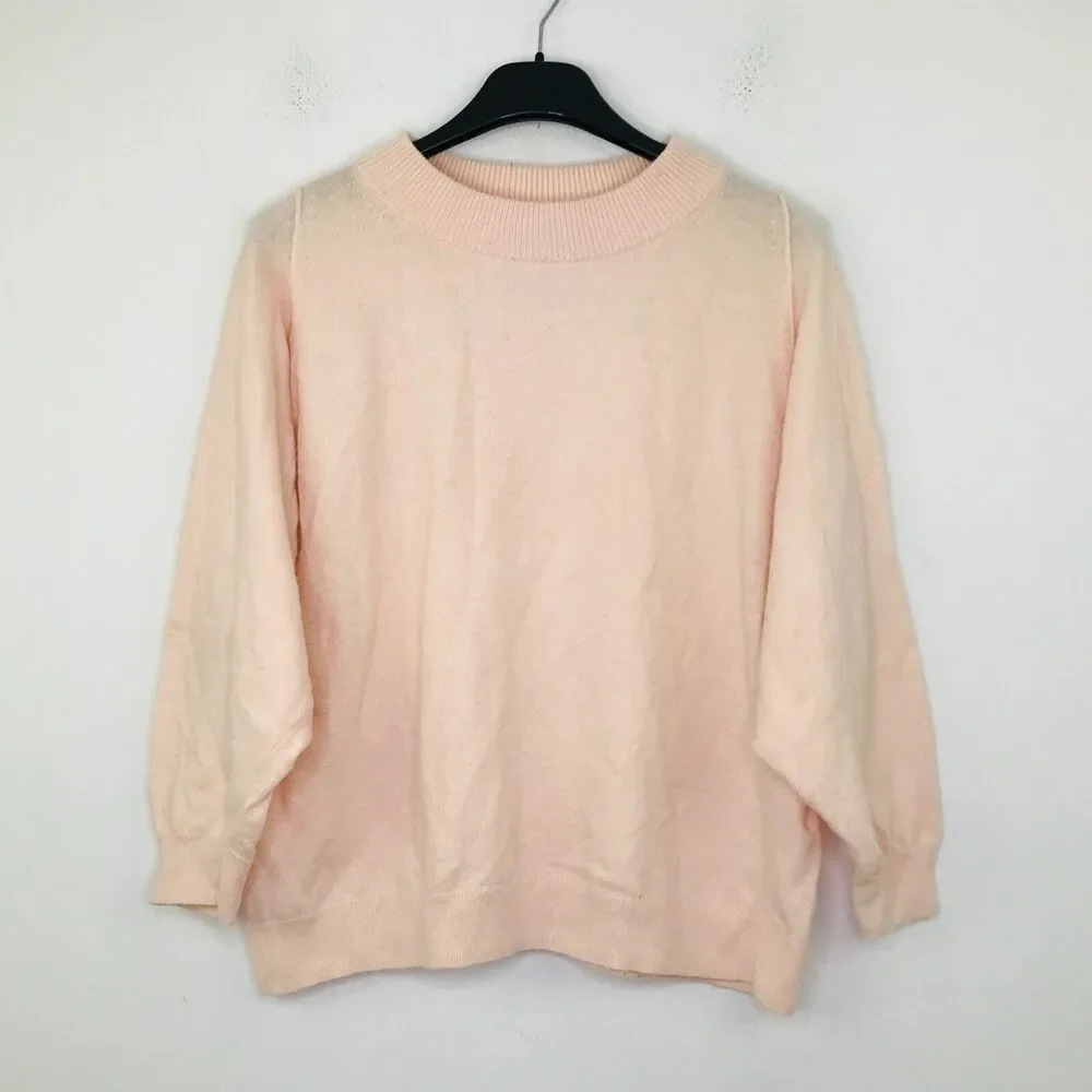 J Crew Women's XS Sweater Pink Solid Knit Mock Neck Pullover Flaw CE24